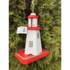 Country Pine Feeders Lighthouse Bird Feeder Red and White Wood, NWT
